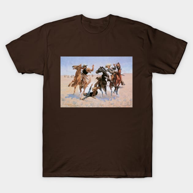 Aiding a Comrade by Frederic Remington T-Shirt by MasterpieceCafe